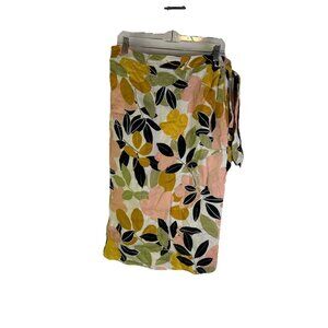 New Rachel Zoe Rainbow Floral Leaves Linen Wrap Skirt